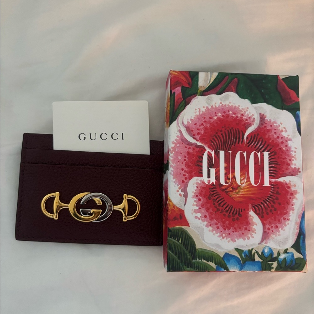 Gucci Dark Red Card Holder with Gold Accent